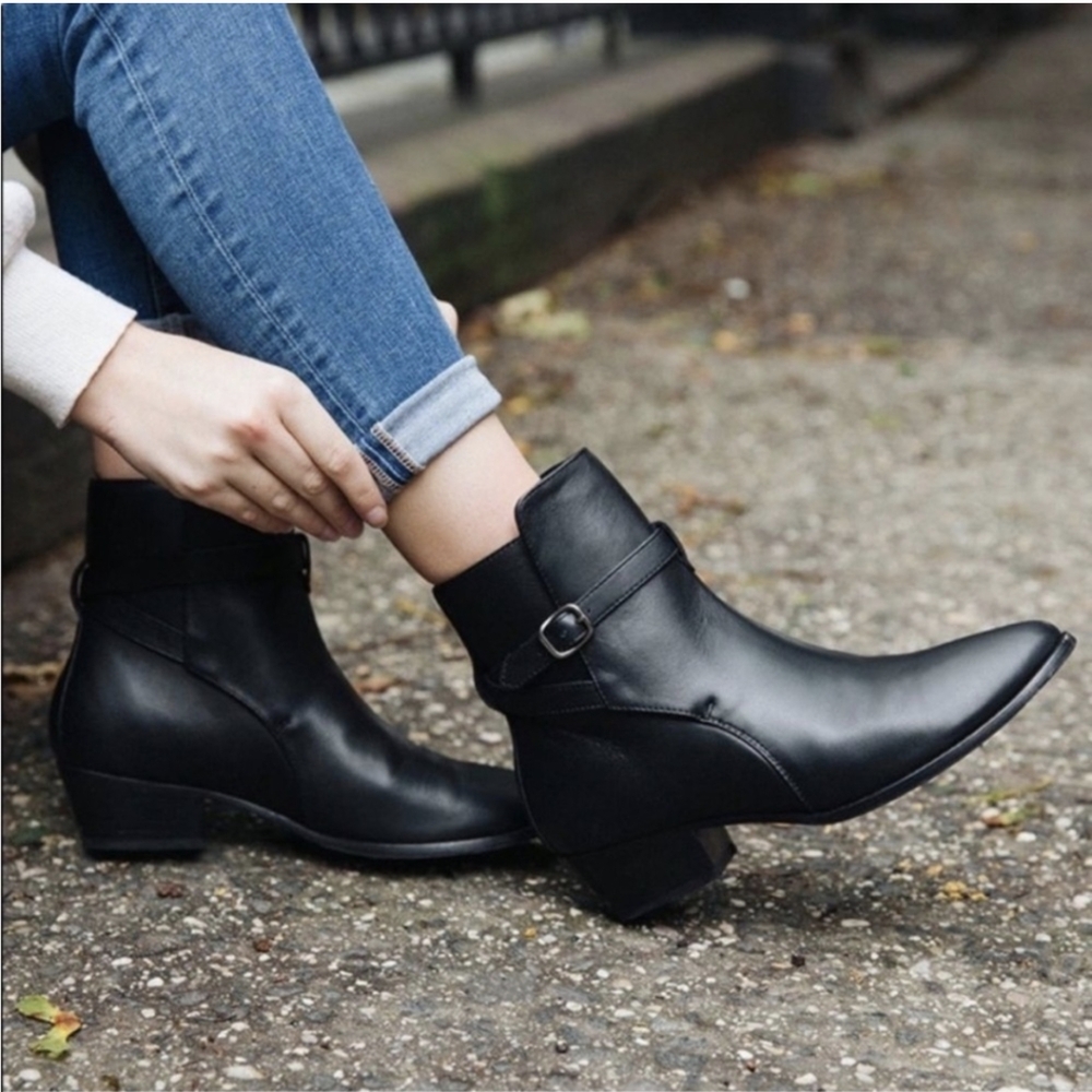 All Saints Black Buckle Leather Moto Boots Bootie - Size EU 40 or US 9.5